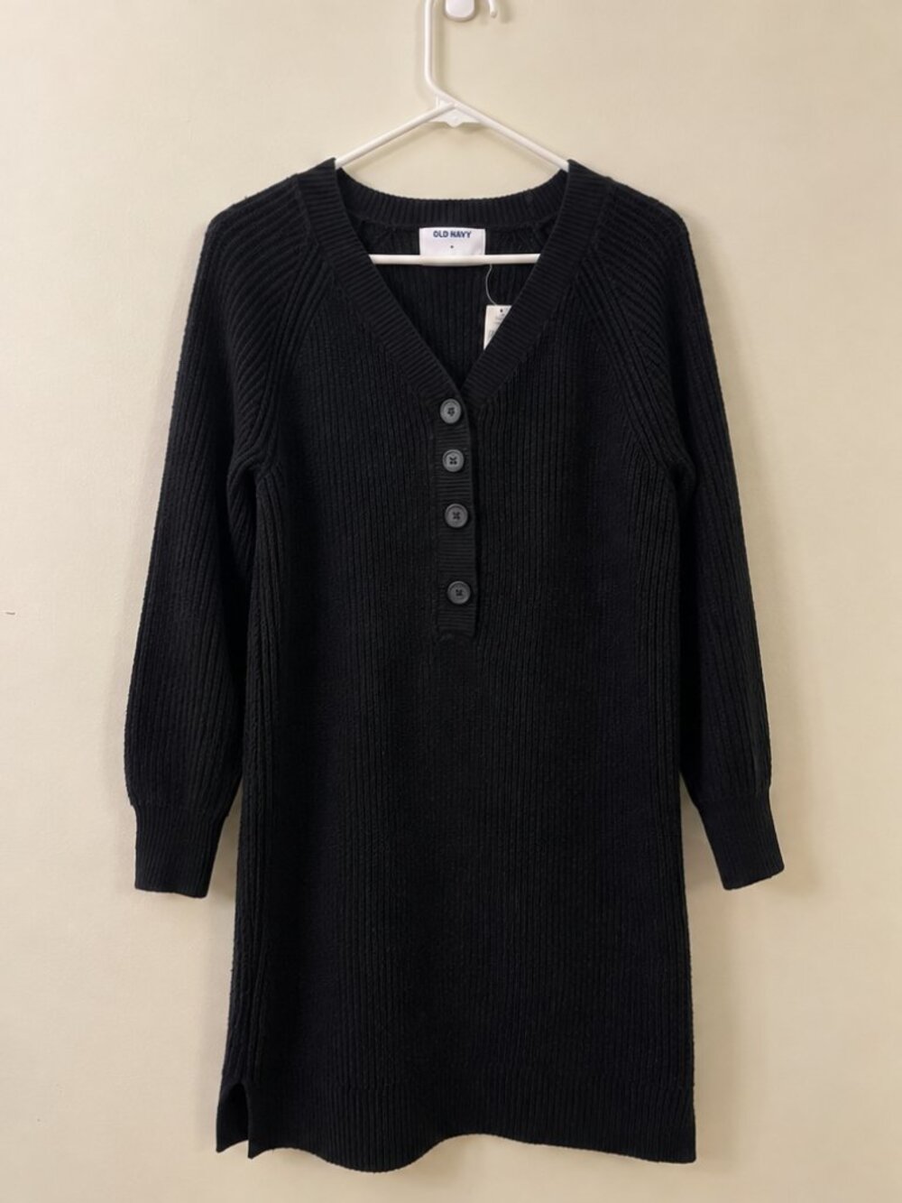 NWT Old Navy Black Ribbed Henley Sweater Dress Size M